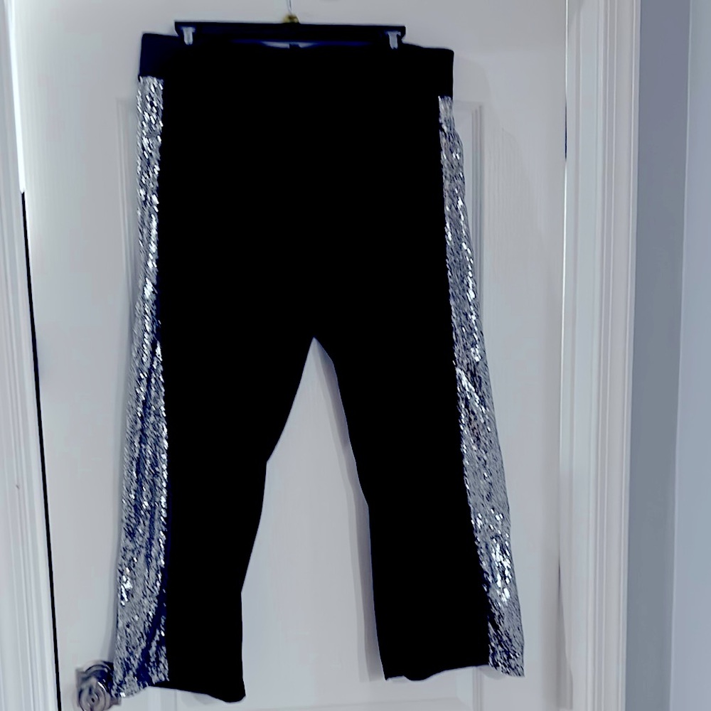 NEVER WORN! Black Pants with Silver Sequin Stripes